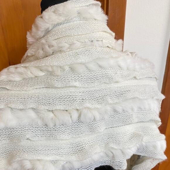 Cashmere Wool Rex Rabbit Fur 72” Scarf Fringe Pristine Condition Made in Spain - Picture 7 of 11